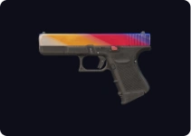 Kompaktowy pistolet o płynnym przejściu kolorystycznym od odcieni żółtego do fioletowego.