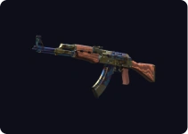 Karabin szturmowy z utwardzonym wykończeniem obudowy i wielobarwną metaliczną fakturą powierzchni.