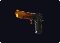 Półautomatyczny pistolet z wykończeniem w odcieniach ognistej pomarańczy i eleganckim, nowoczesnym wzornictwem.